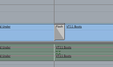 The 'Flash Frame' transition favourite applied to a clip on the timeline