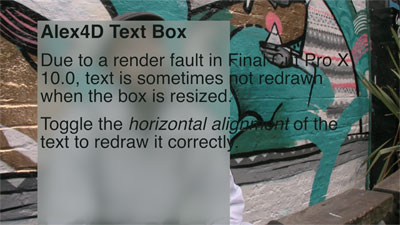 Frame showing that Final Cut sometimes get the message about the change in size of a text box
