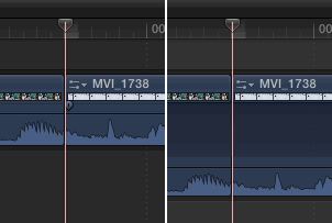 Screenshots of the timeline before and after audio and video clips have been expanded