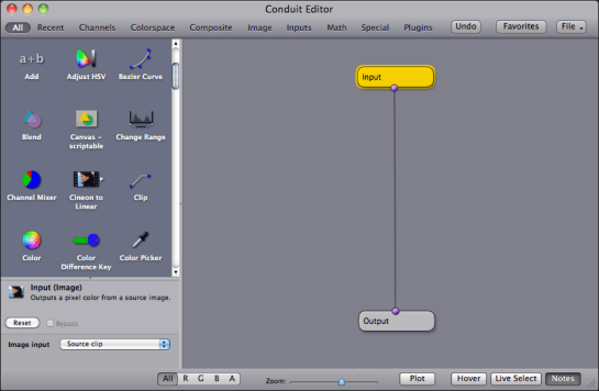 Conduit editor window in Motion